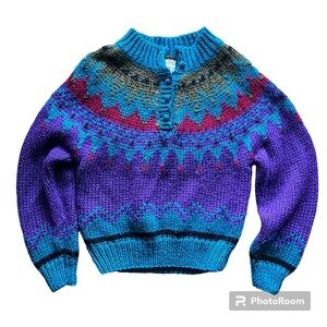 90s Vintage IVY Hand Knitted Multicolor Pullover Sweater